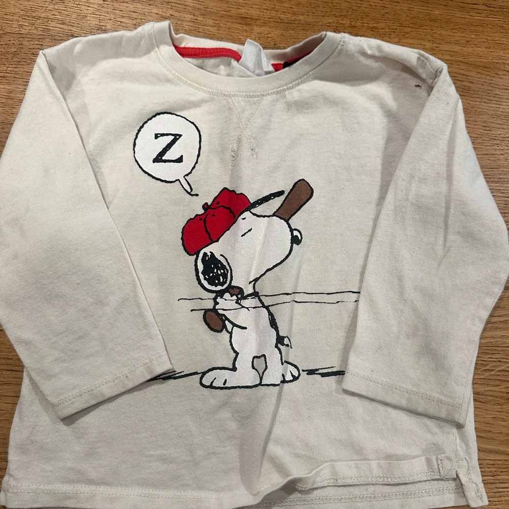 Zara Kids Cream Snoopy Long Sleeve Shirt
